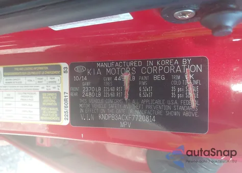 2015 Kia Sportage Lx from USA, damaged, VIN KNDPB3ACXF7720814